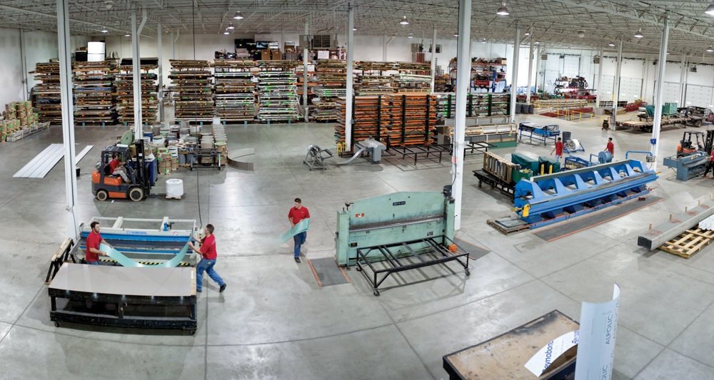 Inside the Metalmaster Roofmaster fabrication shop in McHenry, Illinois